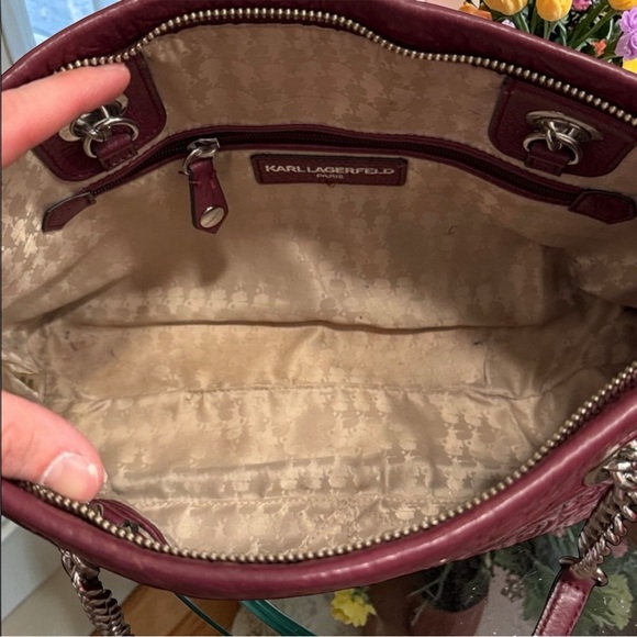Karl Lagerfeld Burgundy Embossed Shoulder Bag with Chain and leather strap - Picture 6 of 7